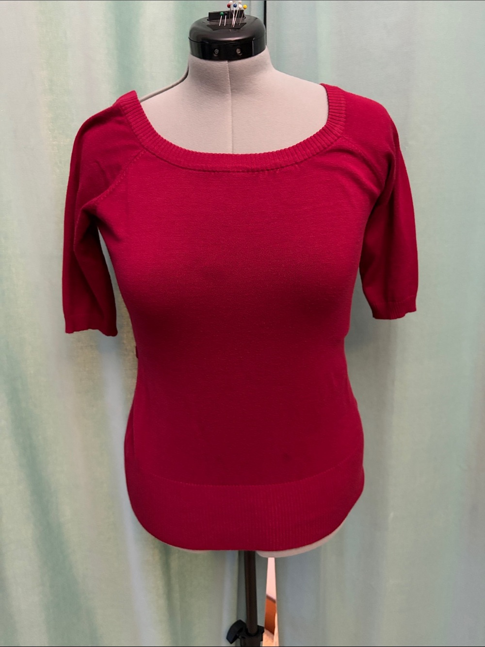 Maurices Short-Sleeve Scoop Neck Top in Deep Raspberry